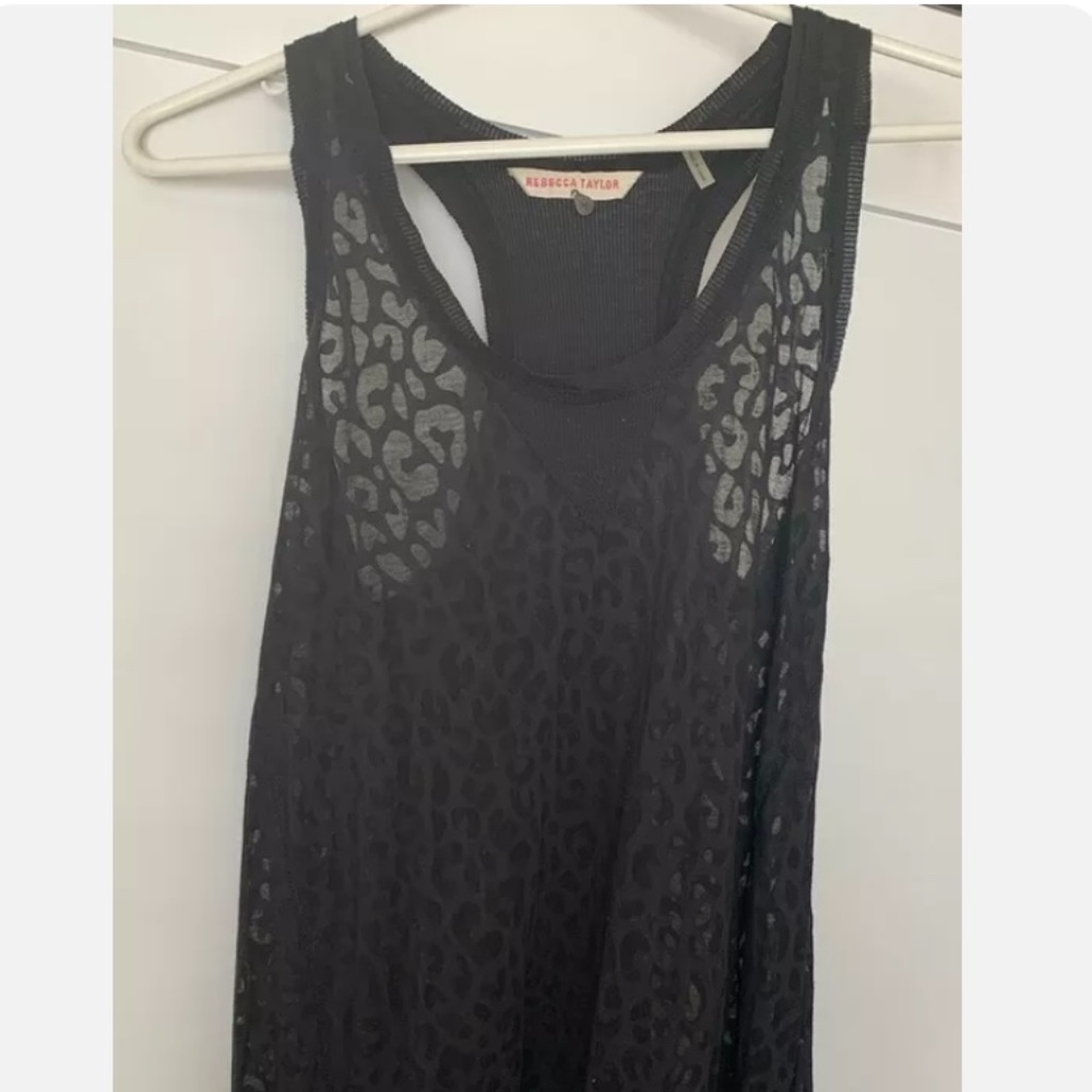 Rebecca Taylor black leopard print sheer top - size Small